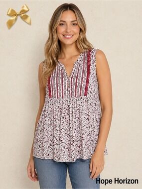Hope Horizon Floral Sleeveless Boho Top Large